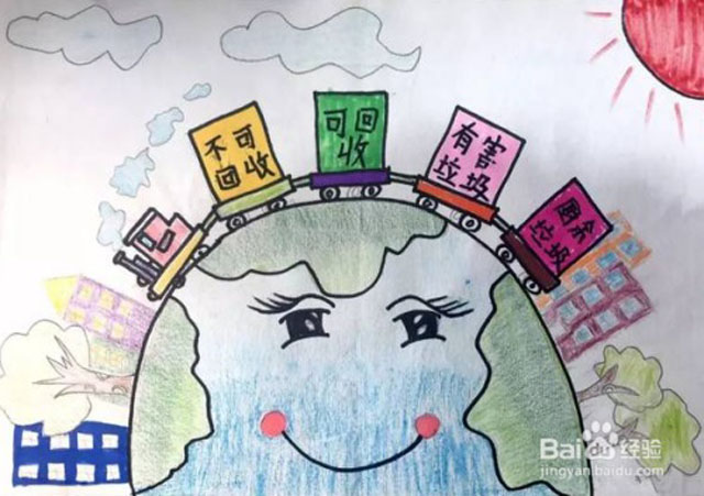 兒童分類垃圾桶怎么畫