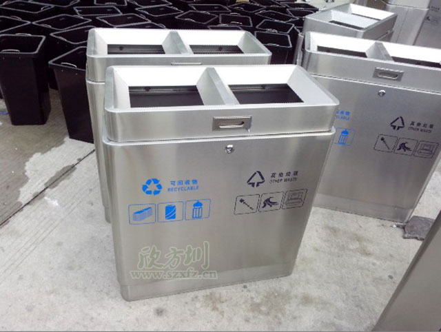 寫字樓不銹鋼分類垃圾桶圖片