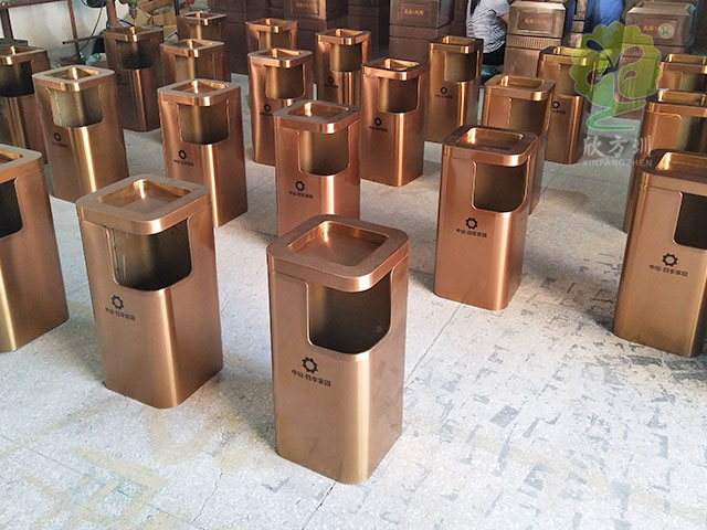 電鍍土豪金方形不銹鋼垃圾桶