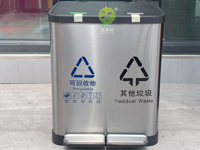 小區家用不銹鋼腳踏垃圾桶雙桶 小區家用不銹鋼腳踏垃圾桶雙桶
