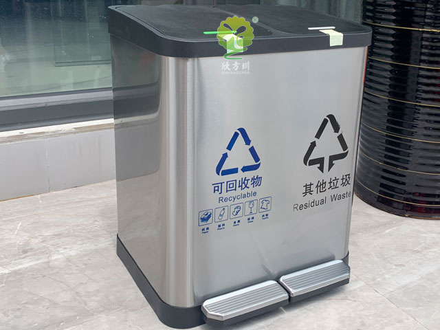 小區家用不銹鋼腳踏垃圾桶雙桶 小區家用不銹鋼腳踏垃圾桶雙桶