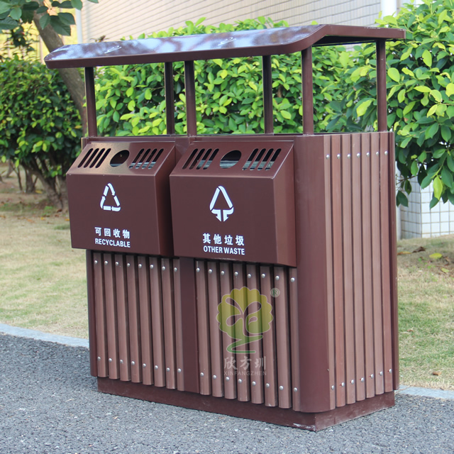  進(jìn)口實木分類鋼木垃圾桶