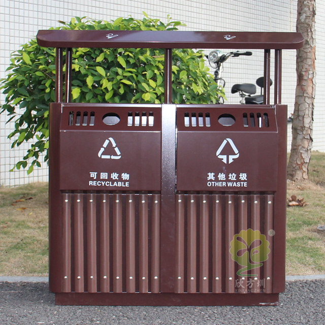  進(jìn)口實木分類鋼木垃圾桶
