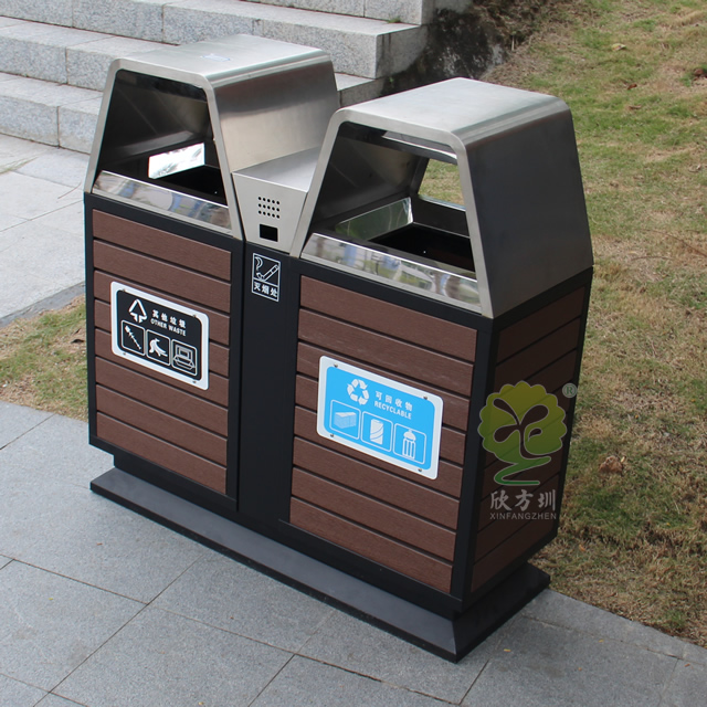 景區創意兩分類鋼木垃圾箱