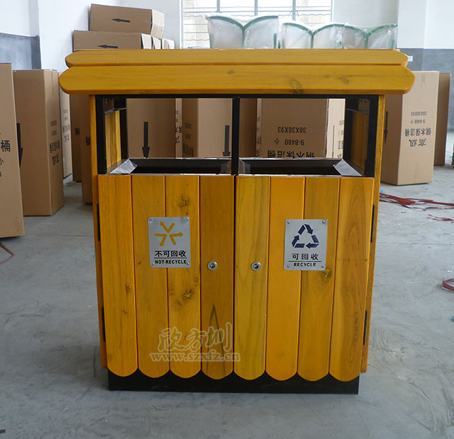 屋形鋼木分類垃圾桶圖片
