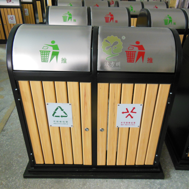 搖蓋式分類(lèi)鋼木垃圾箱