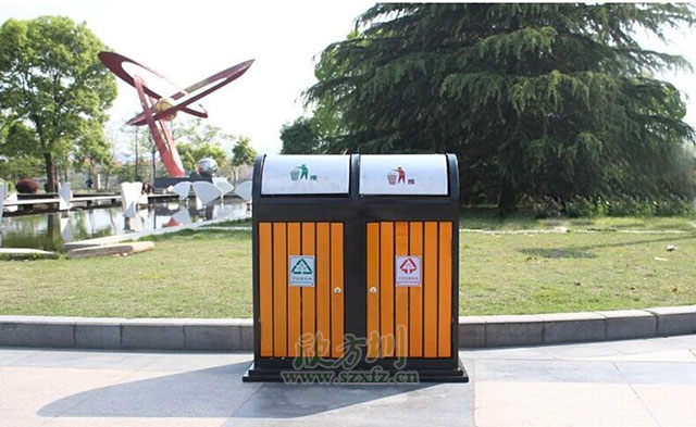 搖蓋鋼木垃圾桶圖片