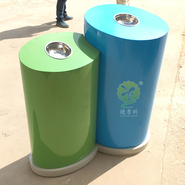 創(chuàng)意圓柱形兩分類(lèi)鋼制垃圾桶