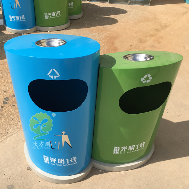 創(chuàng)意圓柱形兩分類(lèi)鋼制垃圾桶