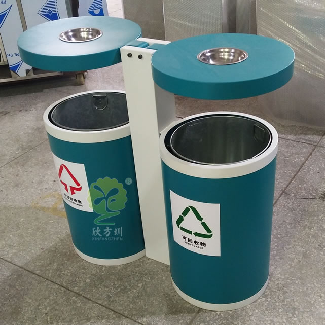 戶外圓柱形分類鋼制垃圾桶